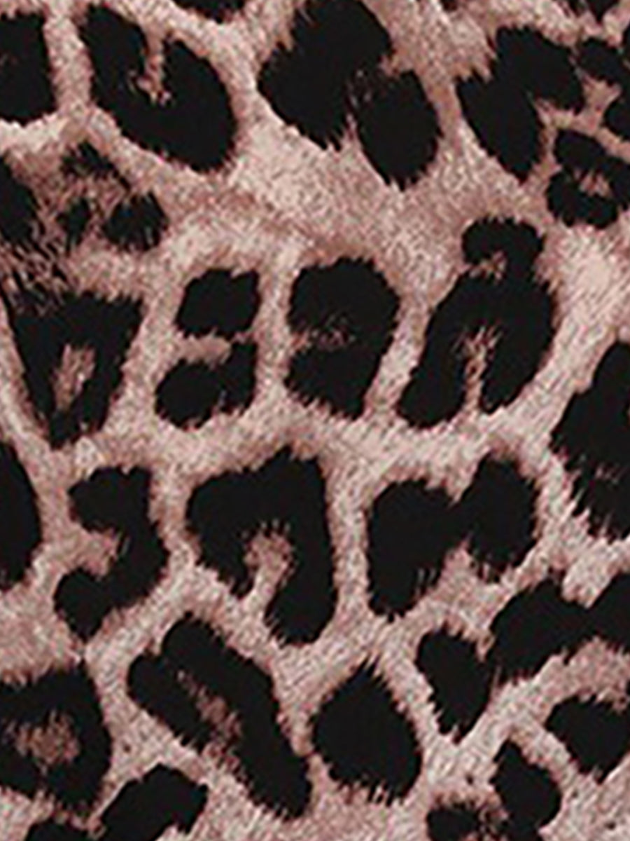 Satin Leopard Print Long Sleeve Button Down Shirt