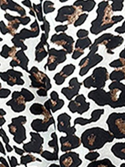 Cowl Neck Leopard Print Split Long Sleeve Blouse