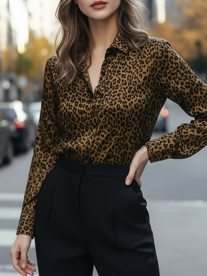 Leopard Print Button Down Long Sleeve Shirt