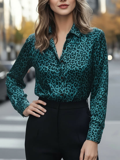 Leopard Print Button Down Long Sleeve Shirt