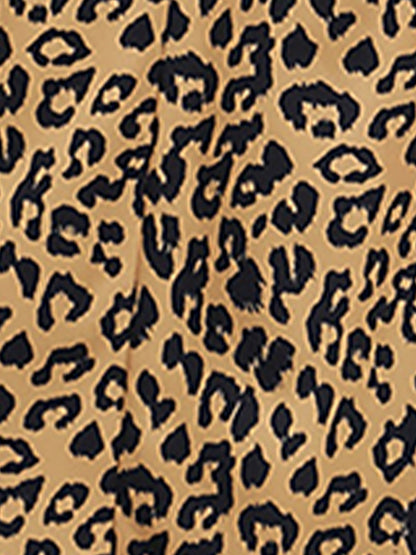 Leopard Print Spaghetti Strap Smocked Midi Dress