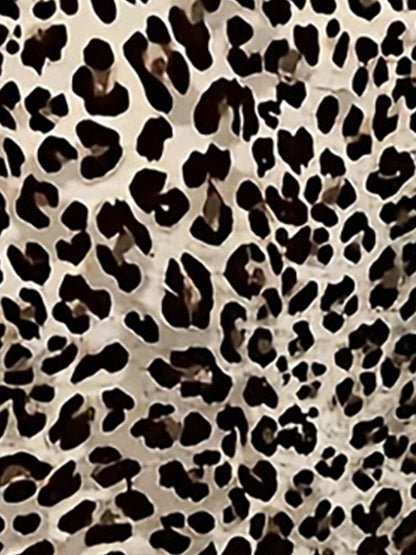 Short Sleeve V Neck Ruched Leopard Dress
