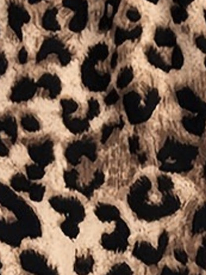 2 Pieces Leopard Print Bell Sleeve Copped Tops & Wide Legs Pants Matching Set