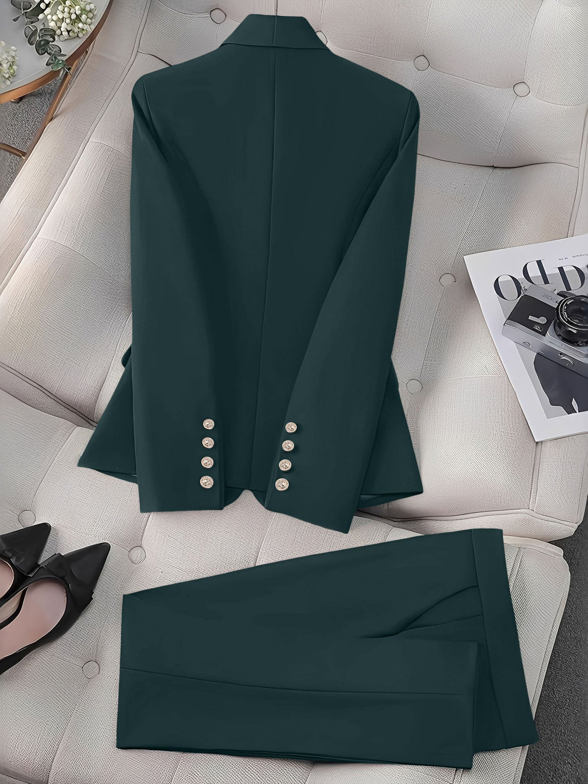 2 Pieces Shawl Collar Double Breasted Blazer & Straight Legs Trousers Pants Suit Set