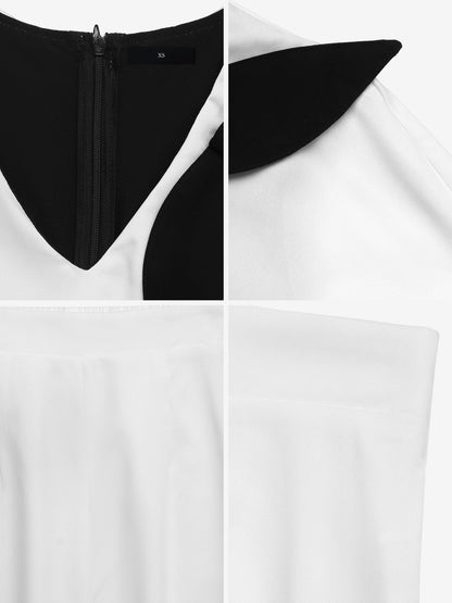 2 Pieces Colorblock Short Sleeves Blouse & Wide Legs Trousers Pants Set