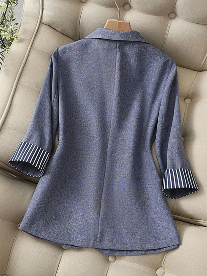 3/4 Sleeves Striped Patchwork One Button Blazer