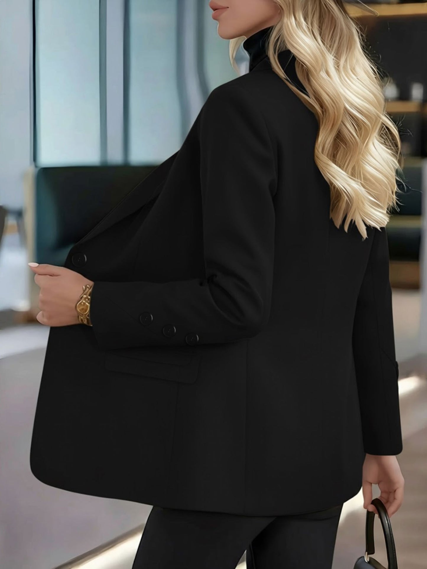 Buttoned Decor Long Sleeves Notched Lapel Lined Blazer