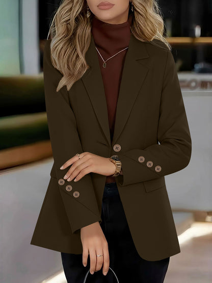 Buttoned Decor Long Sleeves Notched Lapel Lined Blazer