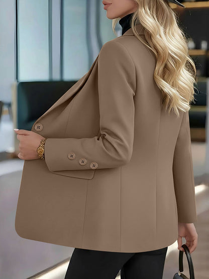 Buttoned Decor Long Sleeves Notched Lapel Lined Blazer