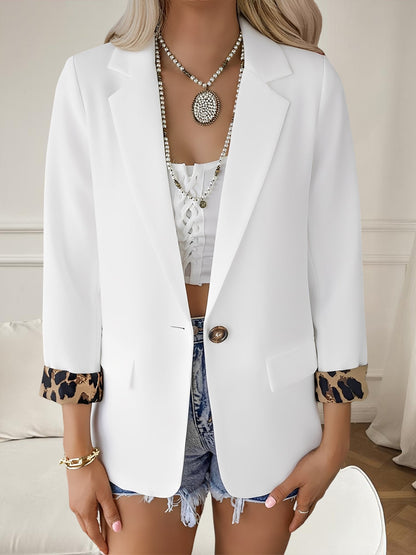 Leopard Patchwork Long Sleeve Business Casual Blazer