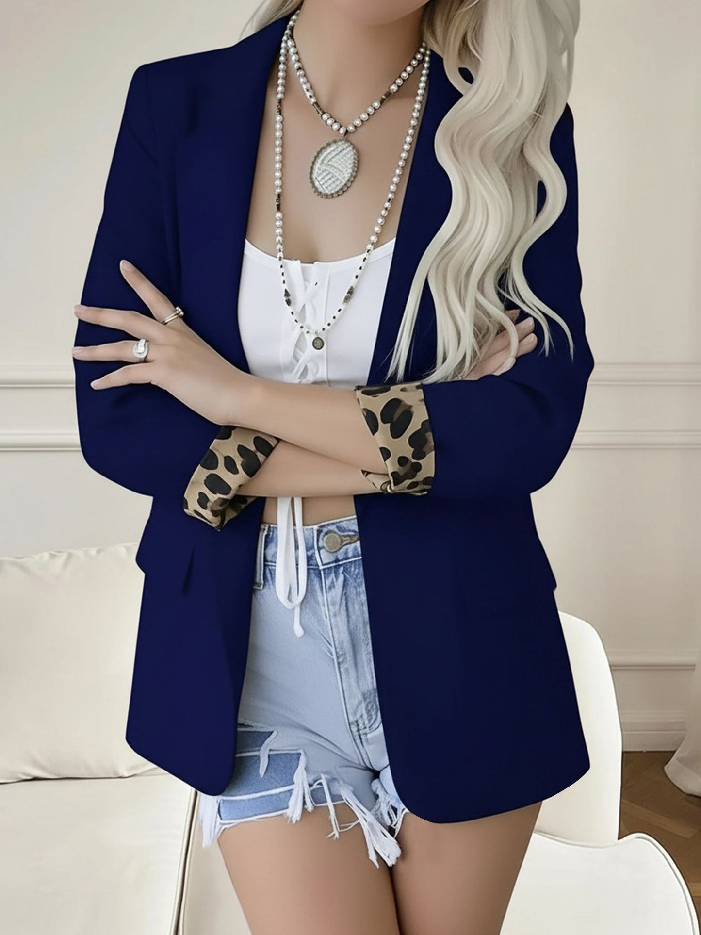 Leopard Patchwork Long Sleeve Business Casual Blazer