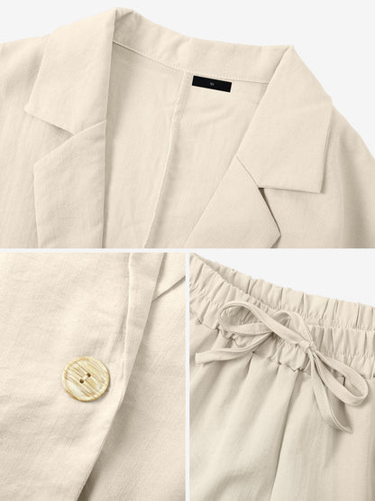 2 Pieces Solid Color 3/4 Sleeves Blazer & Straight Legs Trousers Pants Matching Set