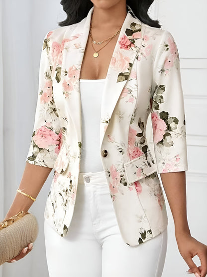 3/4 Sleeve Floral Notched Lapel Blazer
