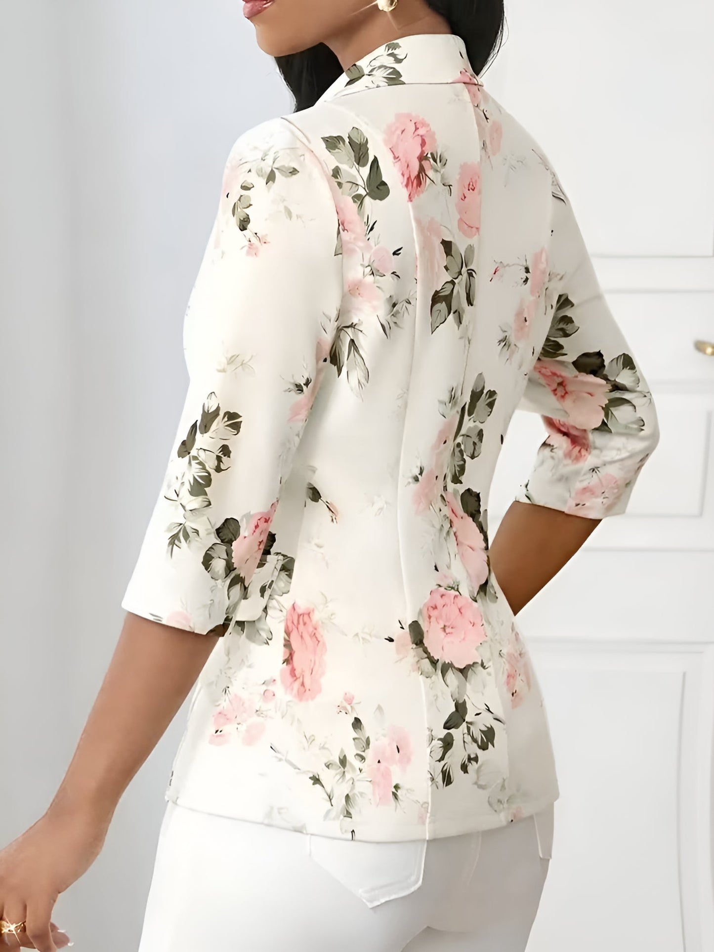 3/4 Sleeve Floral Notched Lapel Blazer