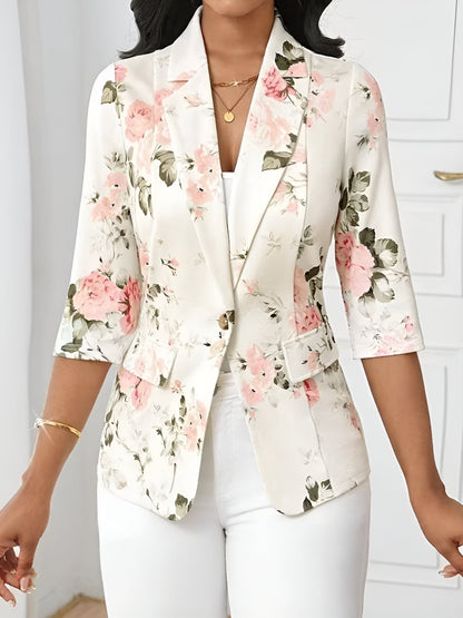 3/4 Sleeve Floral Notched Lapel Blazer
