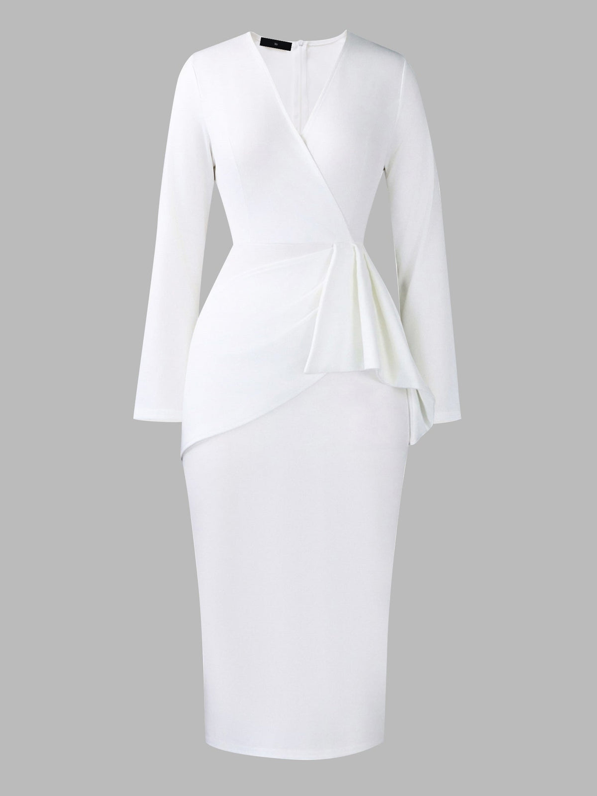 Pleated V Neck Long Sleeves Bodycon Midi Dress
