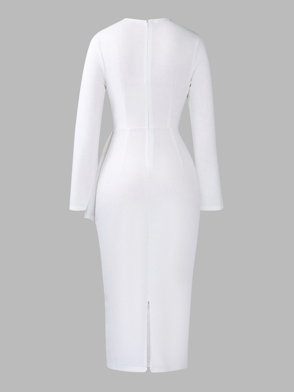 Pleated V Neck Long Sleeves Bodycon Midi Dress