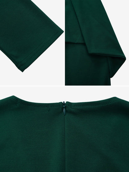 Pleated V Neck Long Sleeves Bodycon Midi Dress