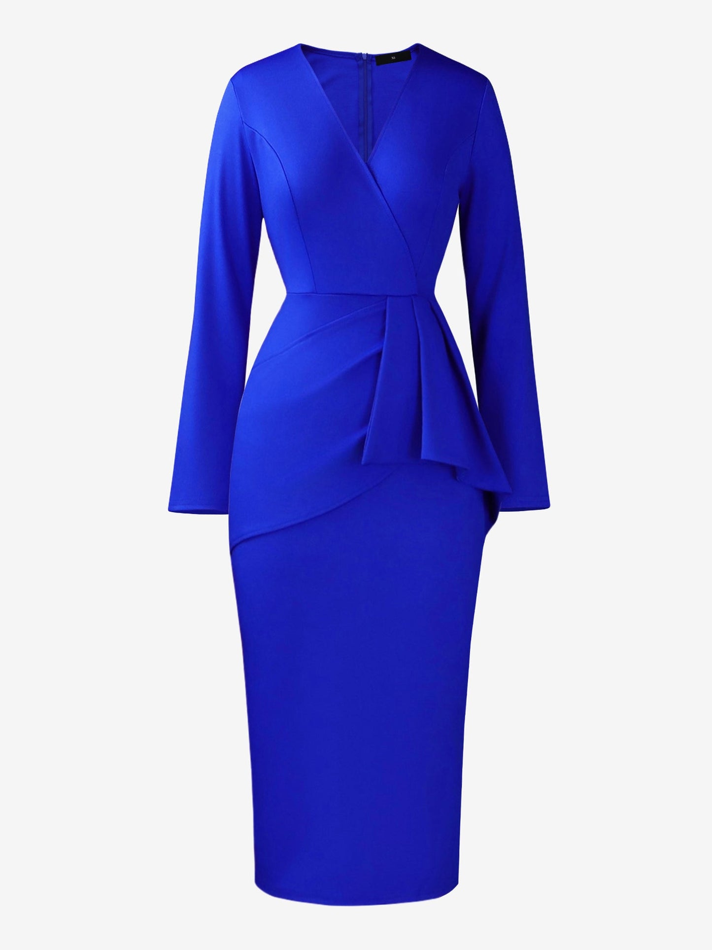 Pleated V Neck Long Sleeves Bodycon Midi Dress