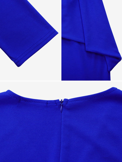 Pleated V Neck Long Sleeves Bodycon Midi Dress