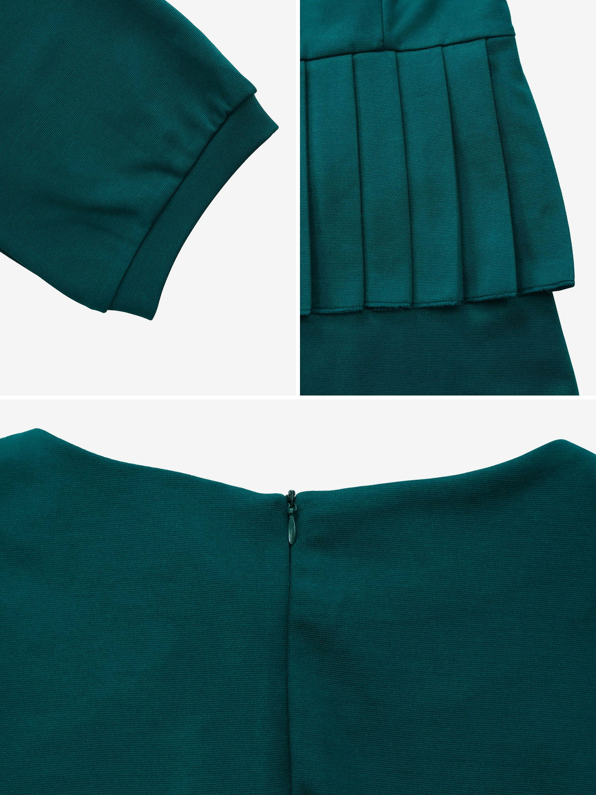 3/4 Puff Sleeves Belted Midi Pleated Sheath Dress