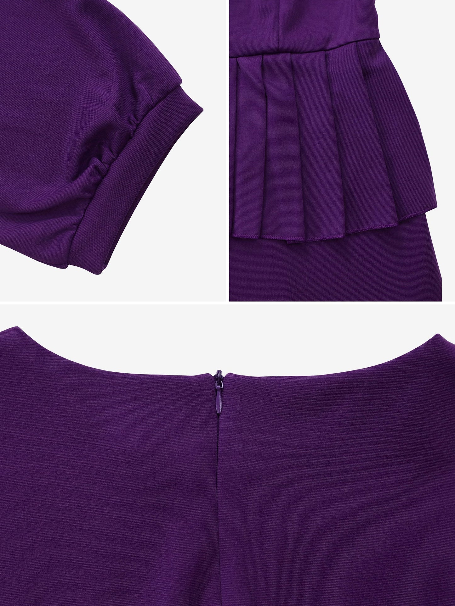 3/4 Puff Sleeves Belted Midi Pleated Sheath Dress