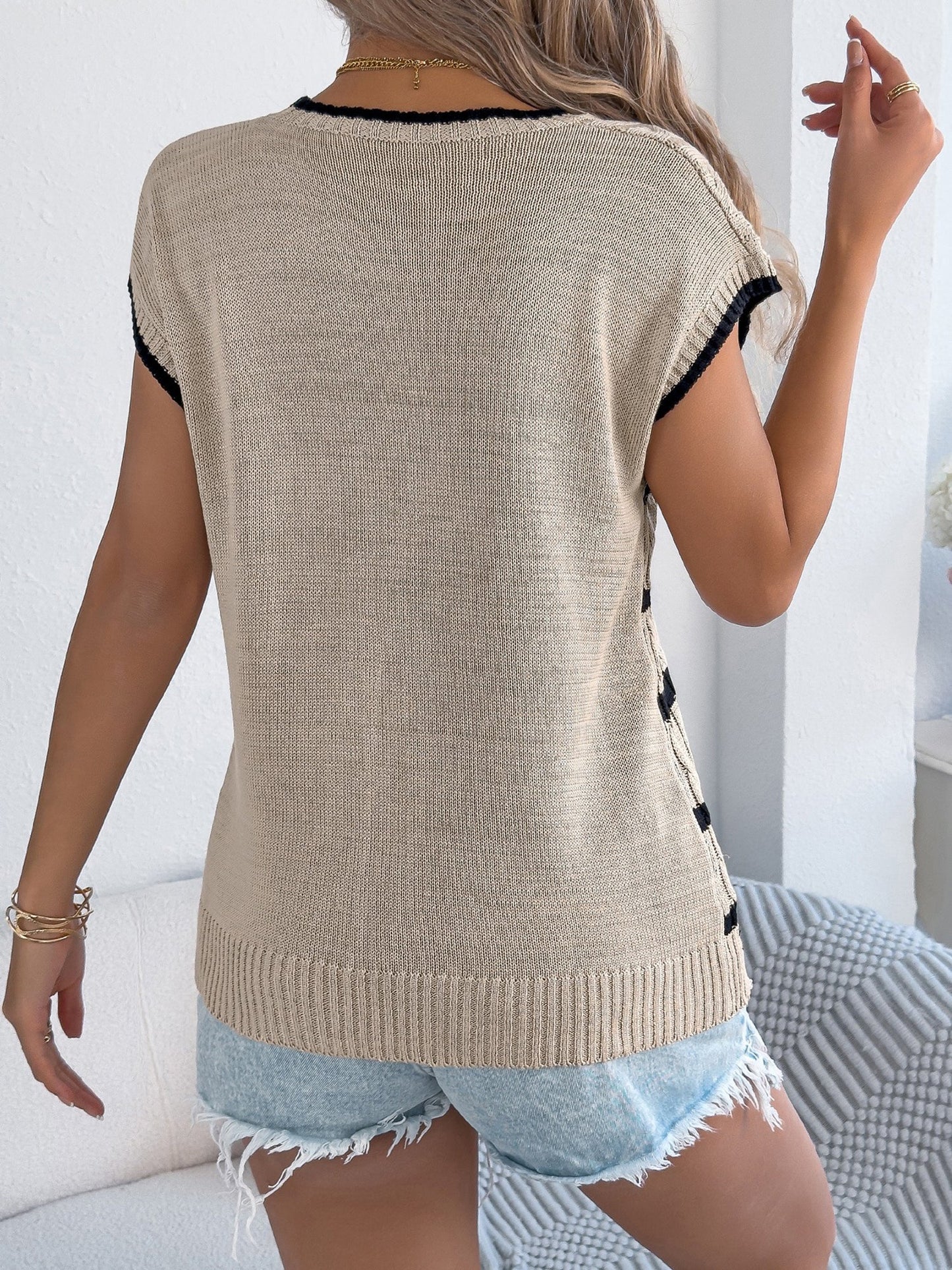 Colorblock Striped Cable Knit Casual Knit Top