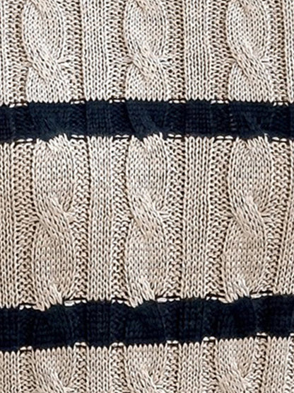 Colorblock Striped Cable Knit Casual Knit Top