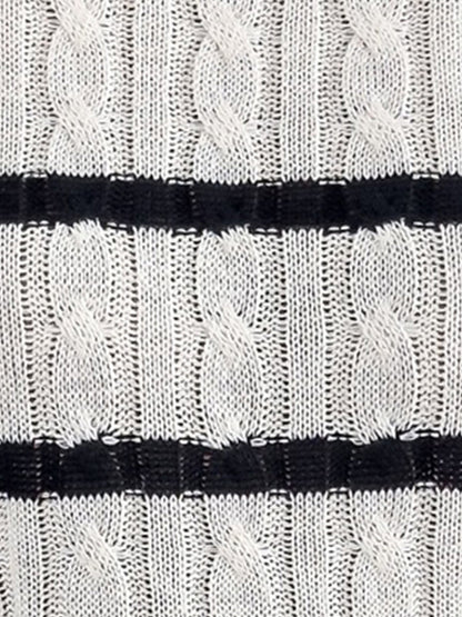 Colorblock Striped Cable Knit Casual Knit Top