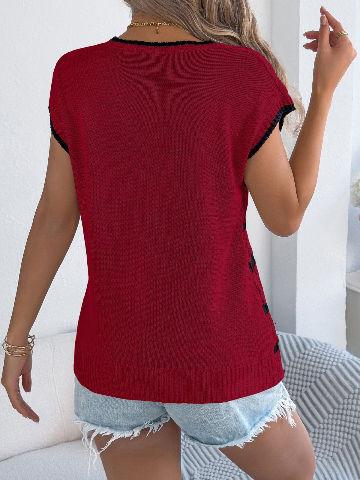 Colorblock Striped Cable Knit Casual Knit Top