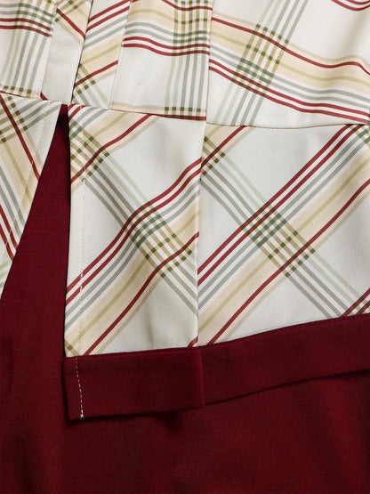 Work Patchwork 3/4 Sleeves Plaid Midi Sheath Dress