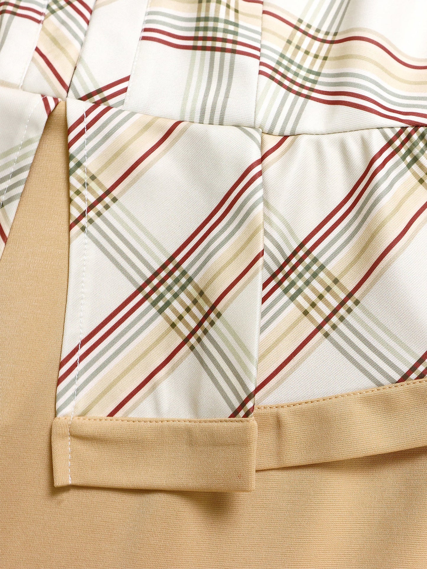 Work Patchwork 3/4 Sleeves Plaid Midi Sheath Dress
