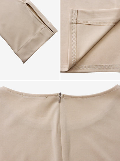 3/4 Slit Sleeves Round Neck Midi Sheath Dress