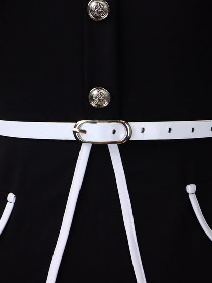 Peter Pan Collar Colorblock Belted Midi Sheath Dress