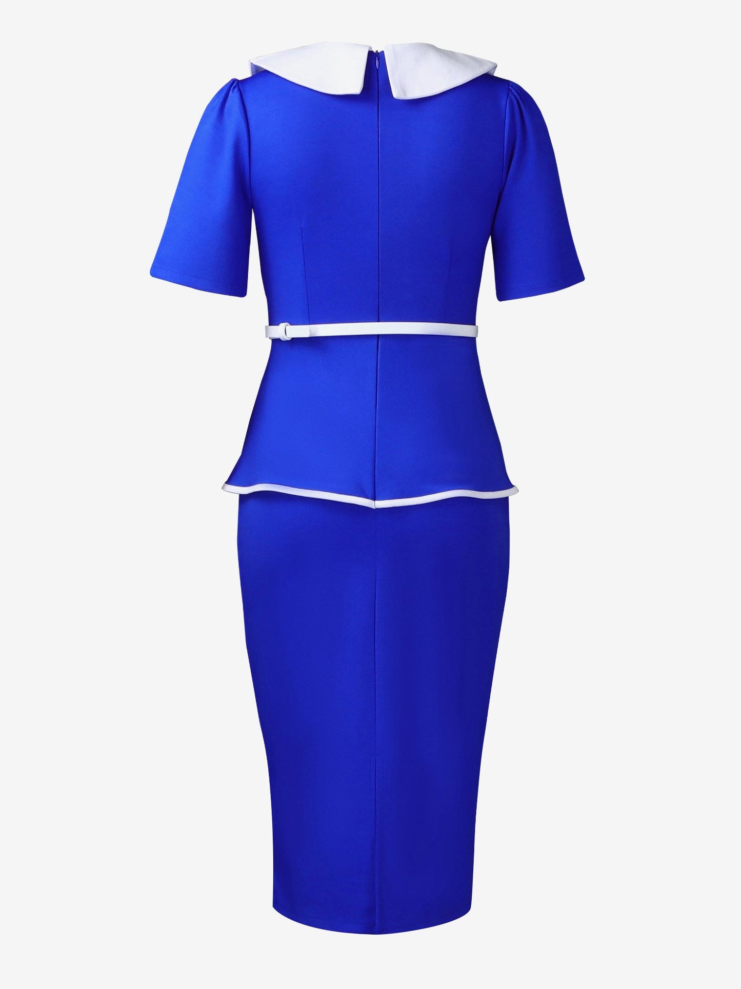 Peter Pan Collar Colorblock Belted Midi Sheath Dress