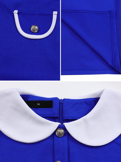 Peter Pan Collar Colorblock Belted Midi Sheath Dress