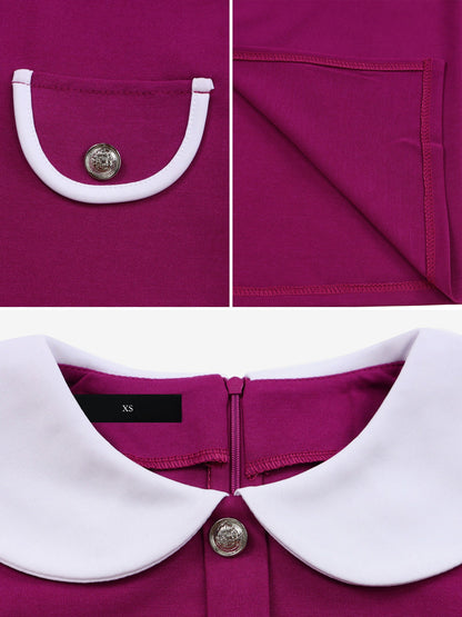Peter Pan Collar Colorblock Belted Midi Sheath Dress
