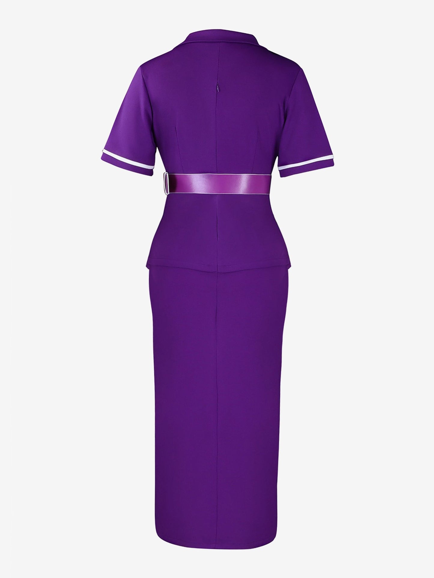 Notched Lapel Colorblock Belted Midi Sheath Dress