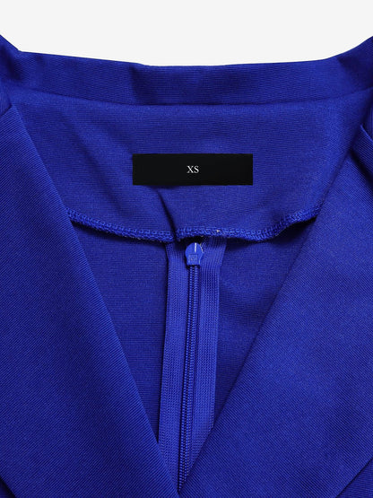 Notched Lapel Colorblock Belted Midi Sheath Dress