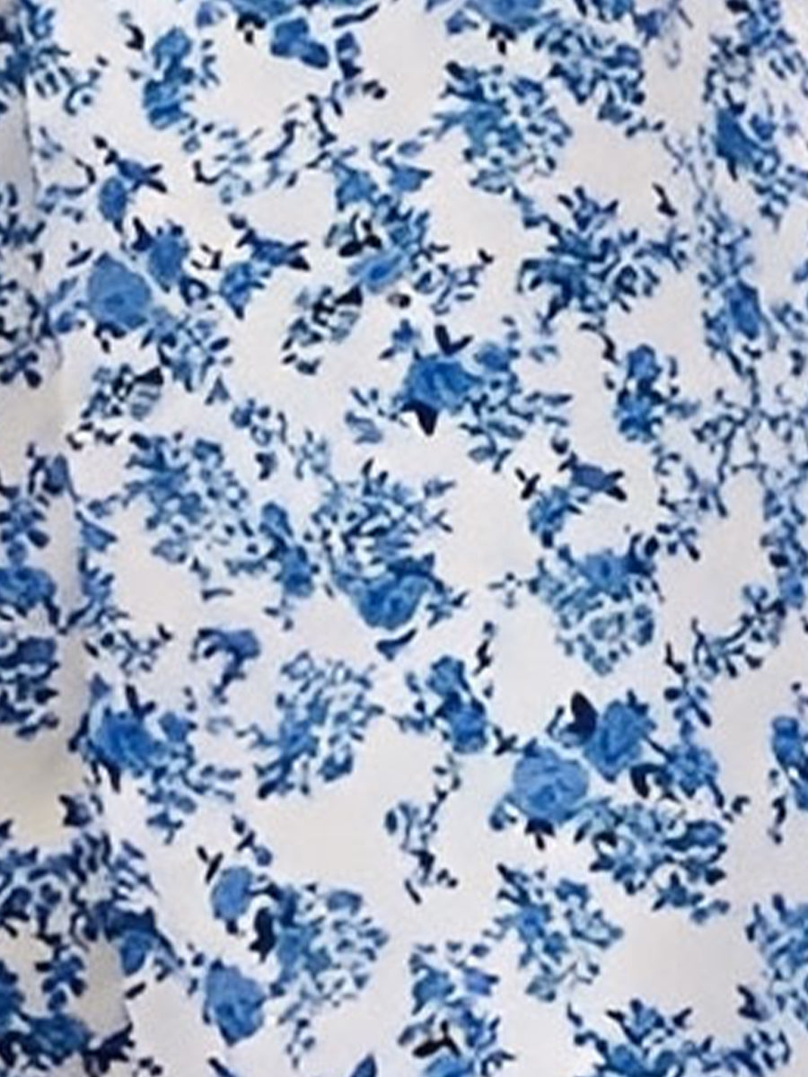 Printed Ruffled Long Sleeve Smocked Maxi Dress