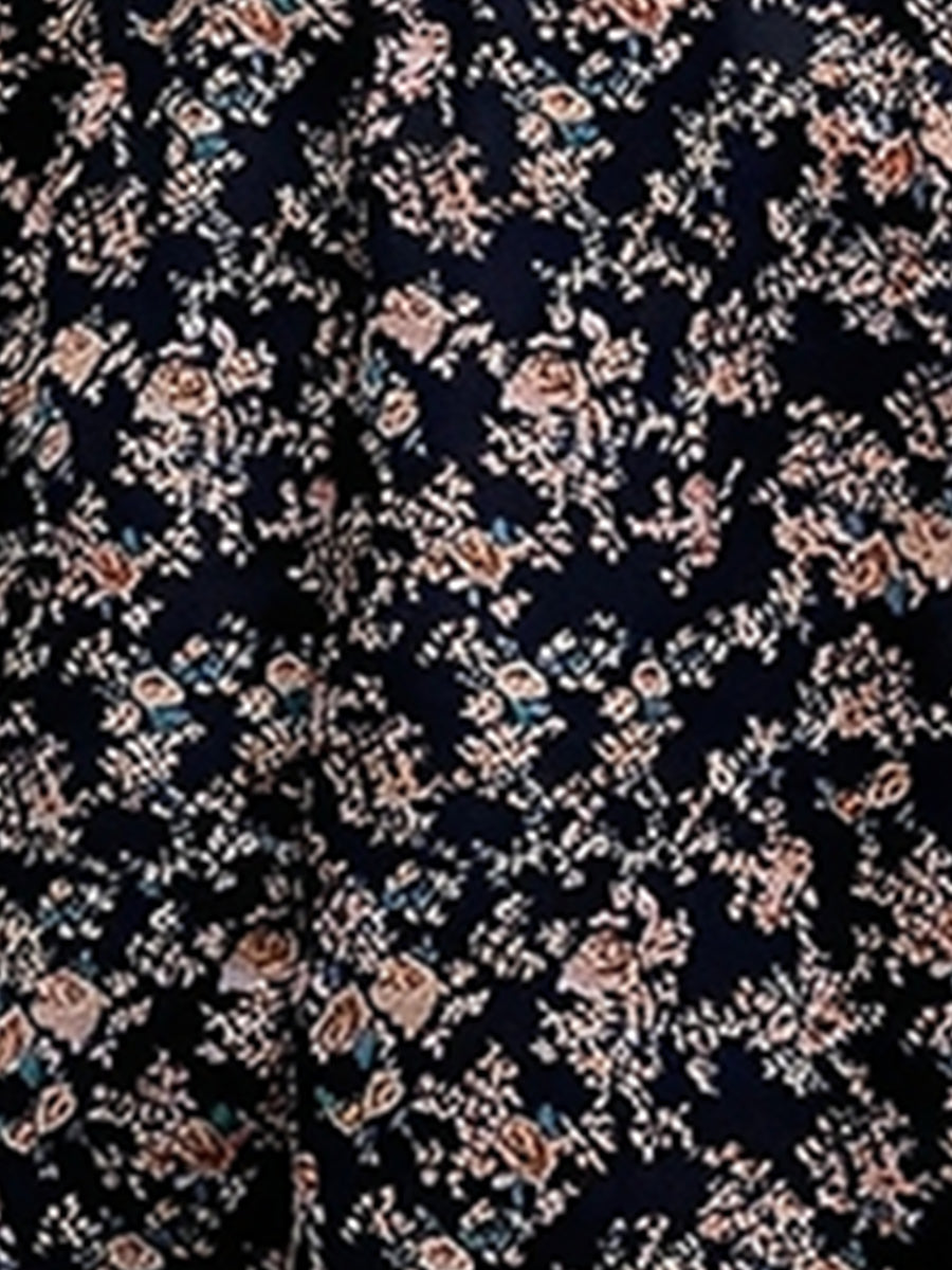 Floral Puff Sleeves Smocked Waist A-Line Midi Dress