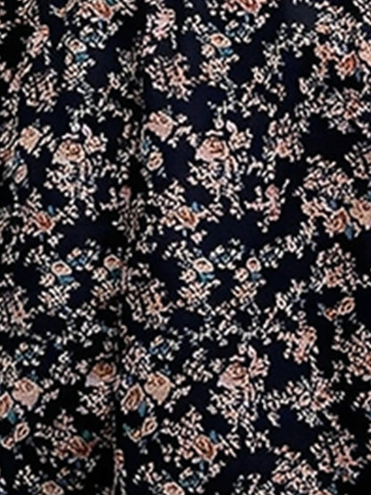 Floral Puff Sleeves Smocked Waist A-Line Midi Dress