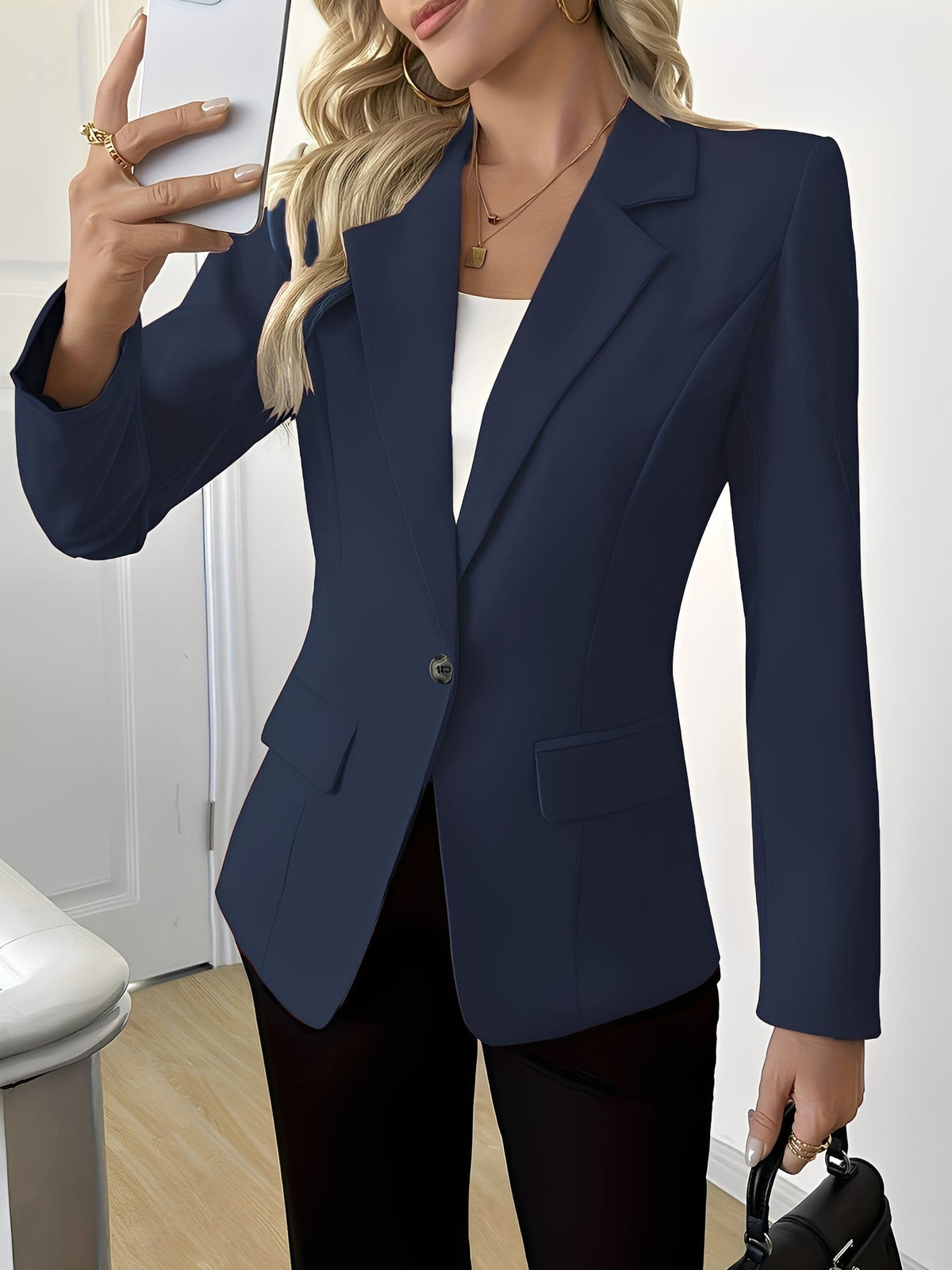 Solid Color Long Sleeve Single Button Blazer