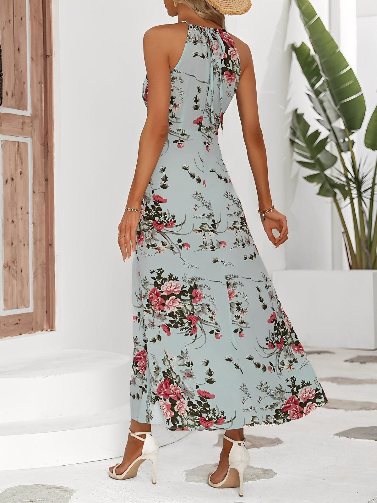 Vacation Floral Print Sleeveless Side Slit Maxi Dress