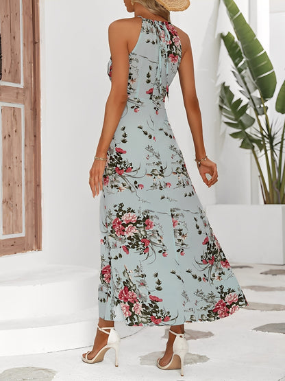 Vacation Floral Print Sleeveless Side Slit Maxi Dress