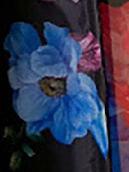 Detachale 3D Flower Lantern Sleeves Floral Print Maxi Dress