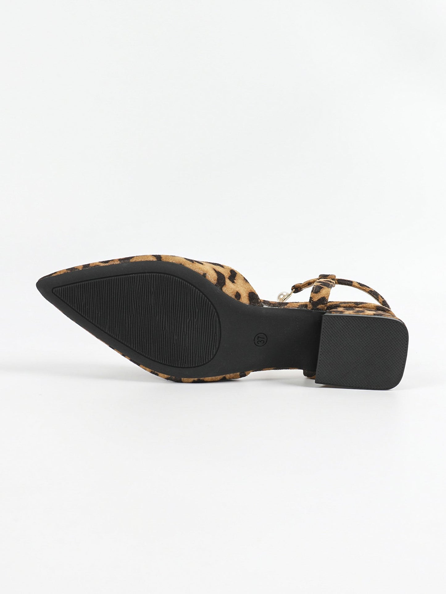 Leopard Pointed Toe Faux Pearl Strap Low Heel Slingback Mules