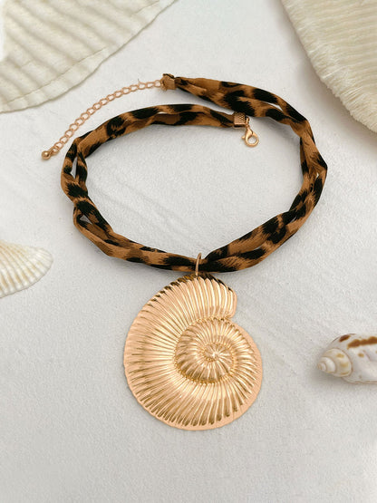 Alloy Pendant Leopard-Print Cotton Necklace