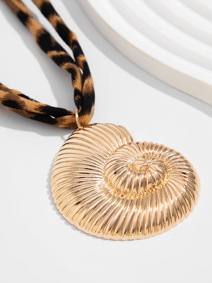 Alloy Pendant Leopard-Print Cotton Necklace