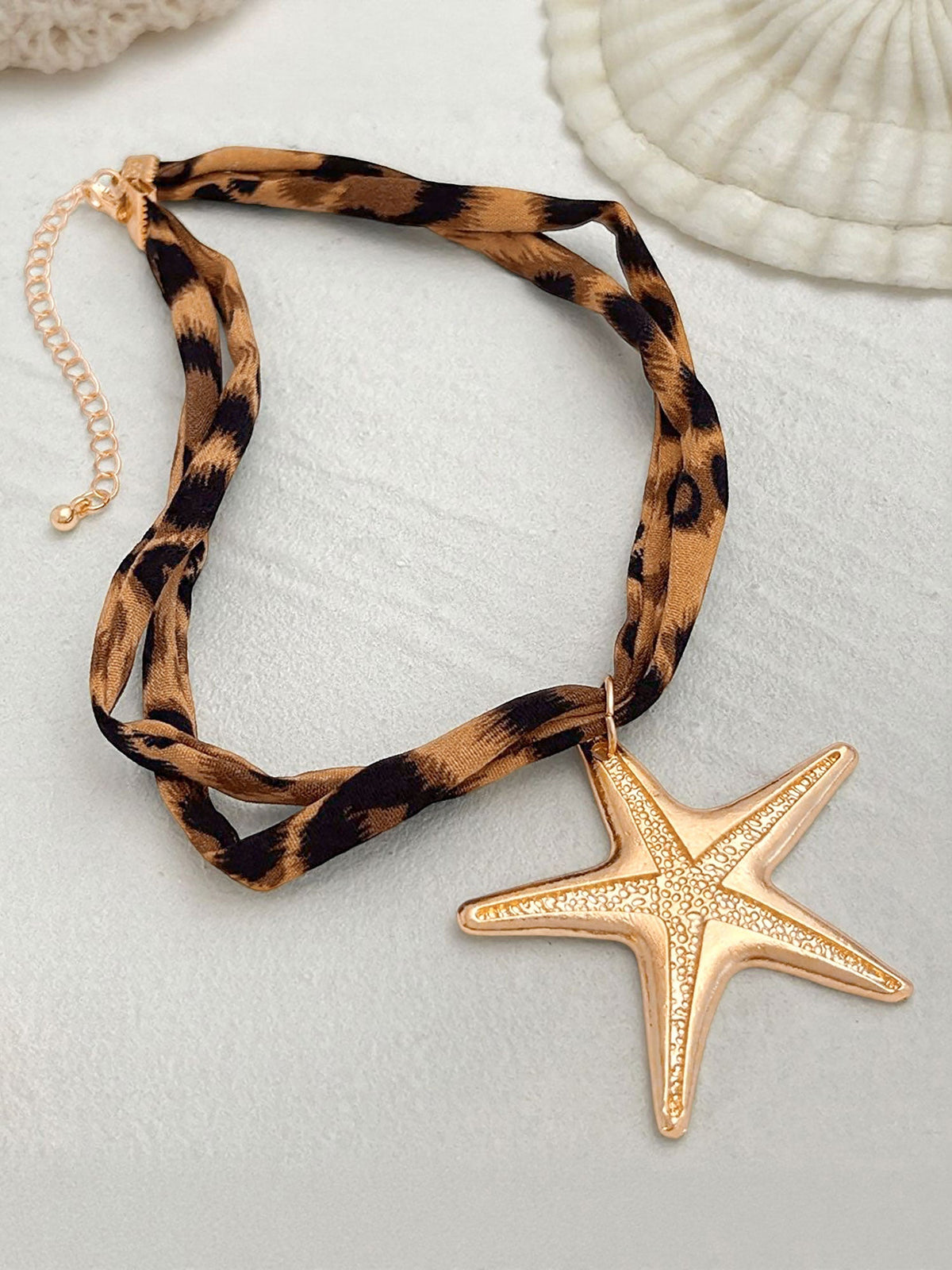 Alloy Pendant Leopard-Print Cotton Necklace